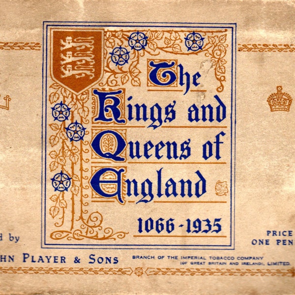 The Kings and Queens of England 1066 to 1935 Teaching aid Scrapbooking From cigarette card collection 1930's retro vintage book digital pdf