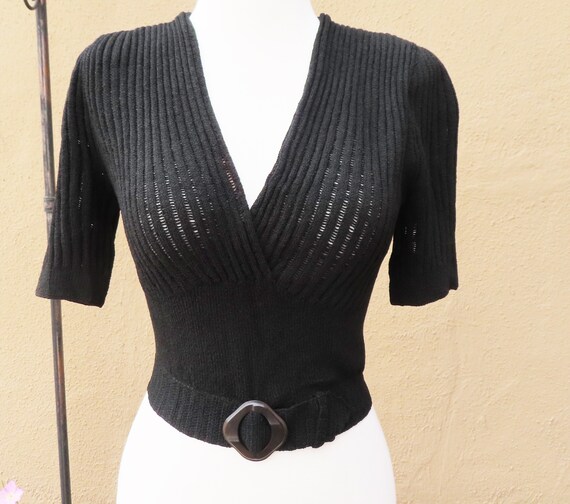 Vintage 1930s 1940s Sweater Top Surplice Front Ha
