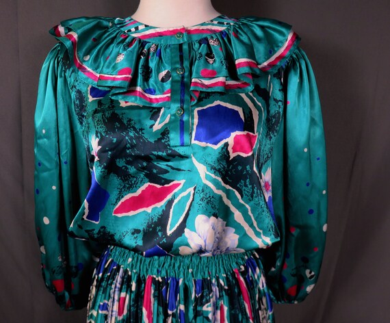 1980s Diane Freis Dress Green Mutli BoHo