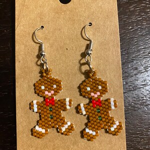 Christmas Gingerbread man beaded earrings