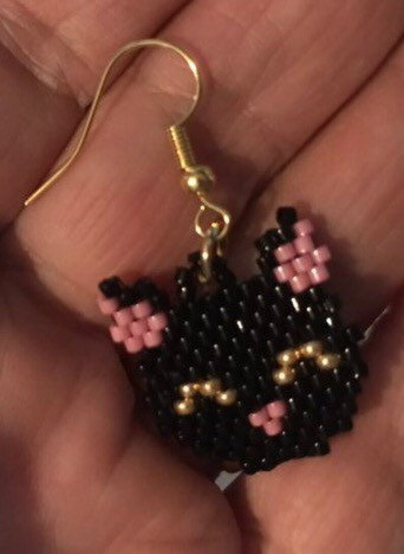 Beaded Cat Earrings Etsy