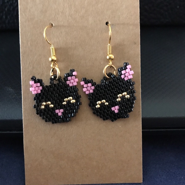 Cat Beaded Earrings Etsy