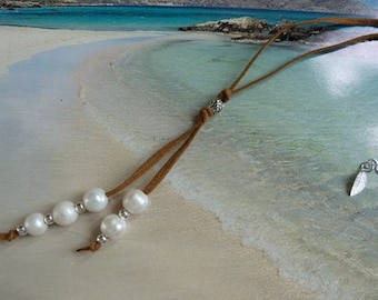 Freshwater  Baroque  pearls with 925 Sterling Silver on soft Suede multi length Boho necklace