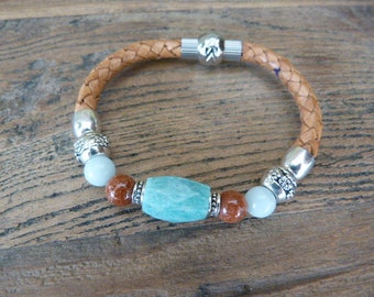 Southwest Navajo inspired beaded Leather bracelet