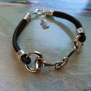 Silver Snaffle Horsebit Genuine soft Nappa Leather Equestrian bracelet