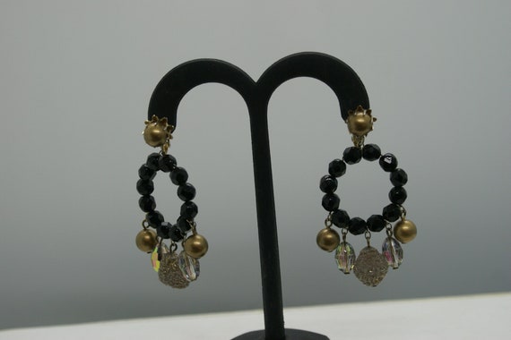 Vintage Vendome Dangling Earrings / Black - Gold - image 1