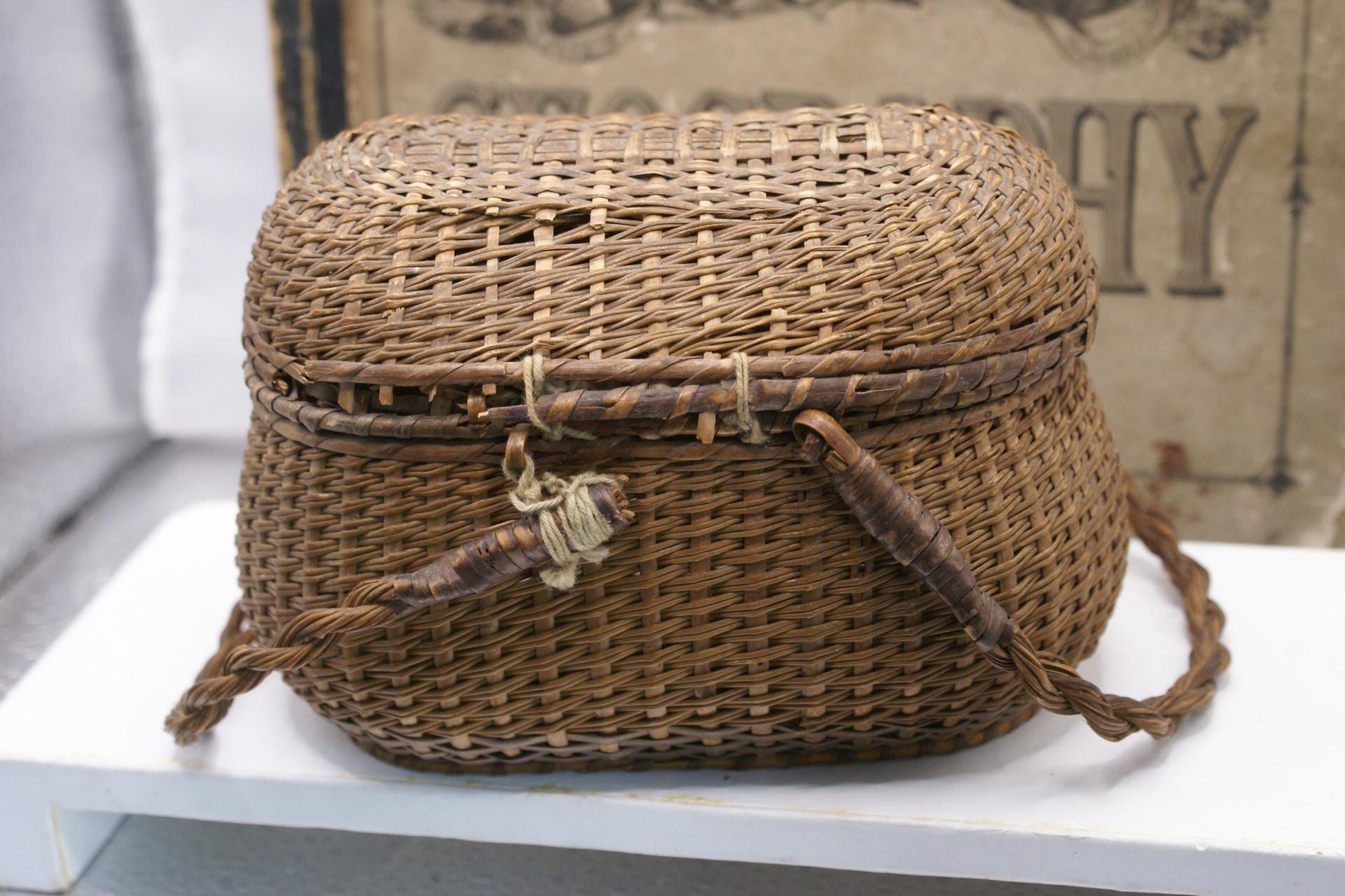 Antique Small Basket /original Primitive Folk Art Miniature Handwoven ...