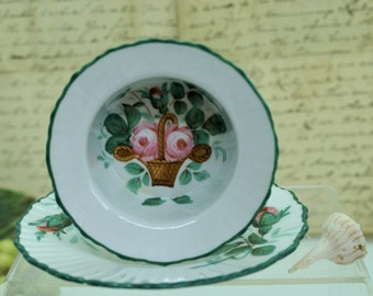 Antique German  Ramekin & Underplate  / Green Mark SAXE w/Crown and Crossed Swords
