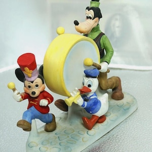 Disney 1980s Mickey Mouse Goofy Donald Duck Marching Band Porcelain Figurine