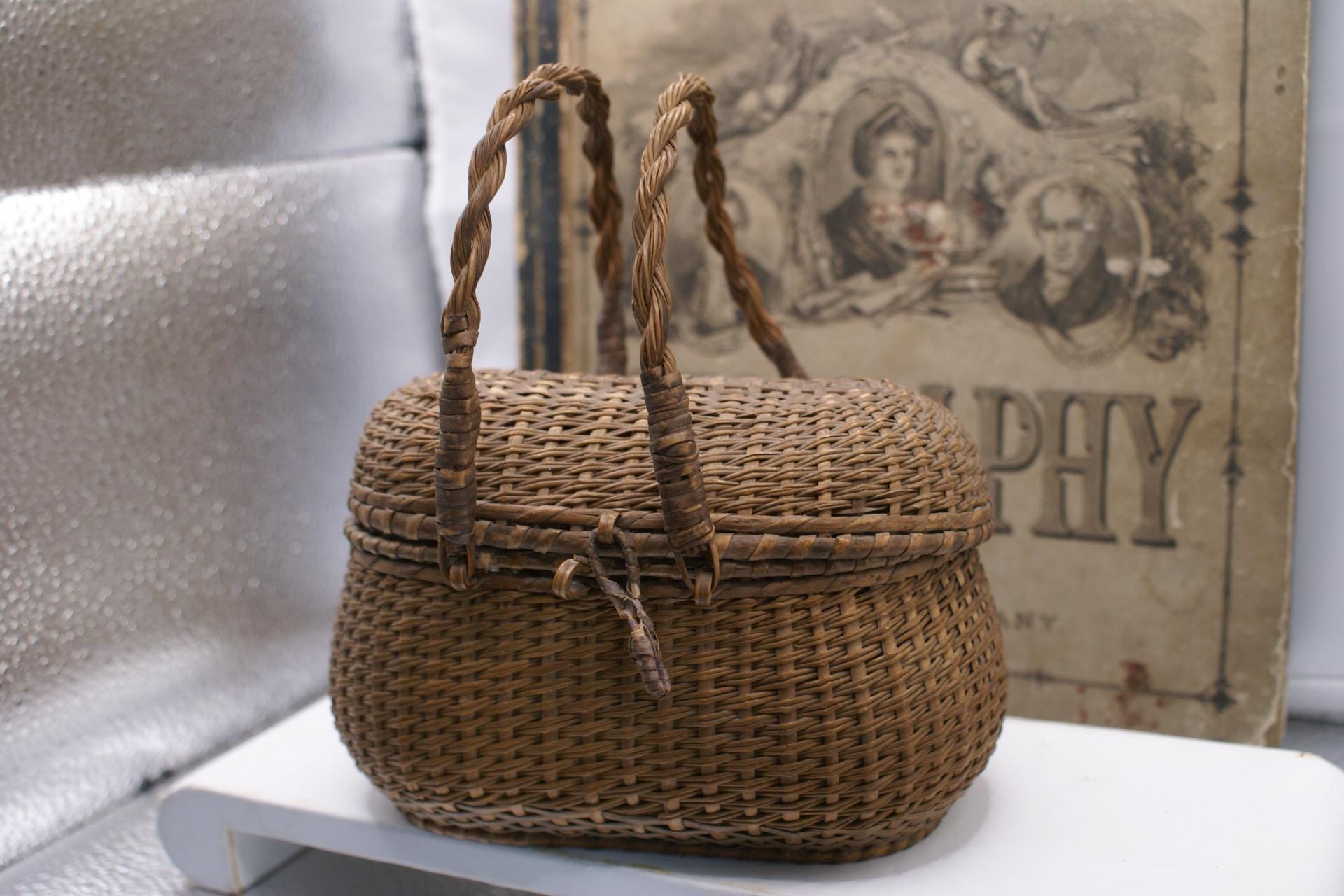 Antique Small Basket /original Primitive Folk Art Miniature Handwoven ...