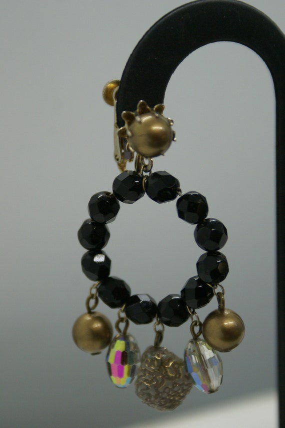 Vintage Vendome Dangling Earrings / Black - Gold - image 3