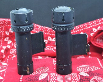 Rail Road Candle Holders / Pair of  Antique Metal Candle Holders / Painted Black