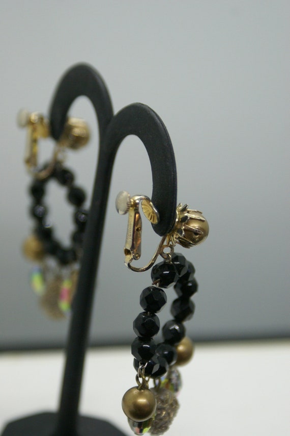Vintage Vendome Dangling Earrings / Black - Gold - image 4