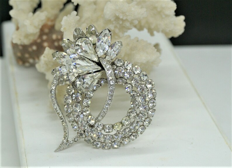 Eisenberg Rhinestone Brooch Clear White Stones / Large Size /vintage - Etsy