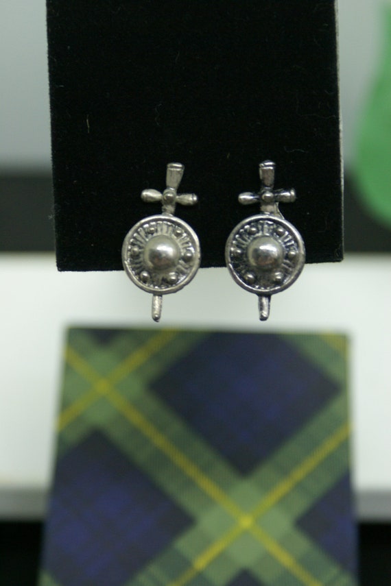 Vintage Scottish Clan  Earrings / Silver Tone / Cl