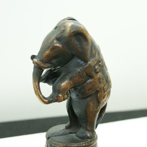 Cast Iron Copper Color Elephant Bank/ Standing on Round Circus Stand / 5 1/4&quot; Tall