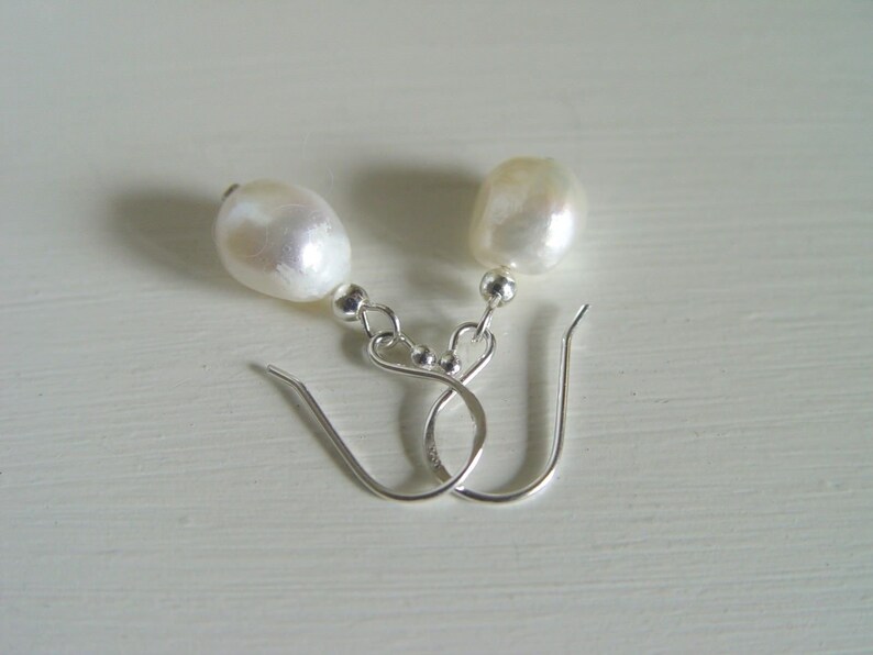 White freshwater Pearl Earrings cultured Nugget baroque Pearl drop Earrings Sterling Silver ball hooks Bridal Wedding JUNE BIRTHDAY Pouch UK