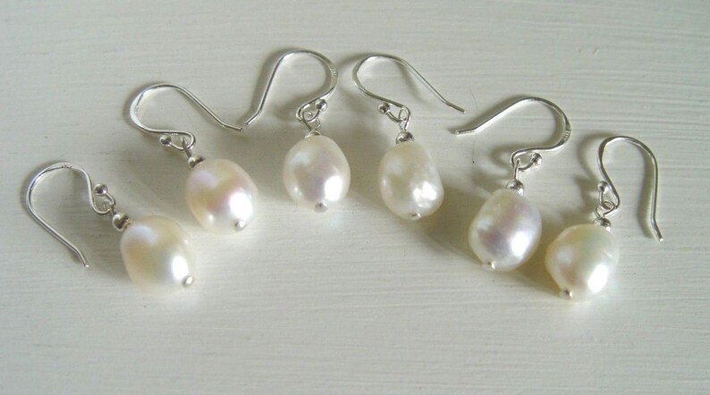 White freshwater Pearl Earrings cultured Nugget baroque Pearl drop Earrings Sterling Silver ball hooks Bridal Wedding JUNE BIRTHDAY Pouch UK