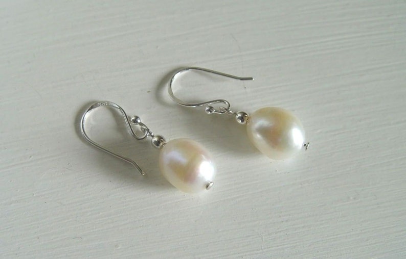 White freshwater Pearl Earrings cultured Nugget baroque Pearl drop Earrings Sterling Silver ball hooks Bridal Wedding JUNE BIRTHDAY Pouch UK