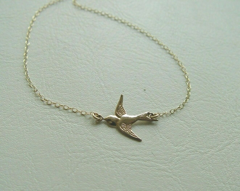 14kt Yellow Gold filled Swallow flying bird 14k yellow gold fill Necklace Chain Choker 14 15 16 18 Swallow Swift Sparrow UK Jewelry