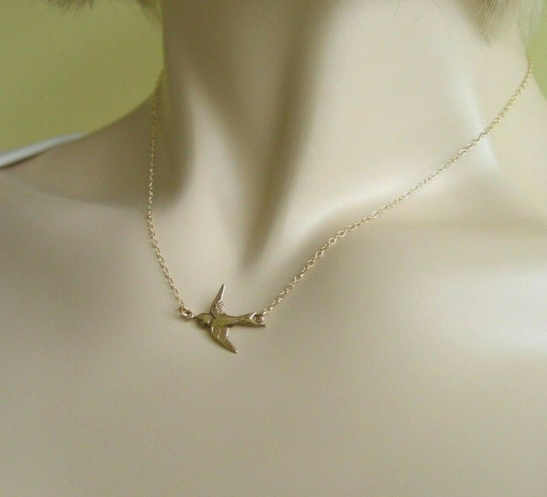 14kt Yellow Gold filled Swallow flying bird 14k yellow gold fill Necklace Chain Choker 14 15 16 18 Swallow Swift Sparrow UK Jewelry