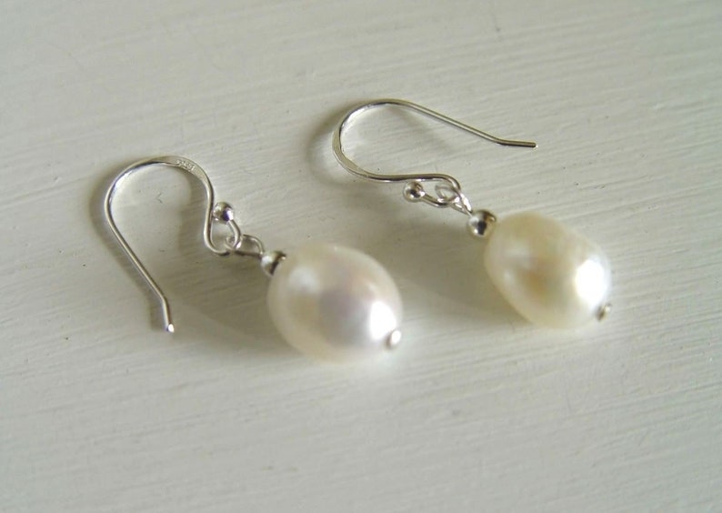 White freshwater Pearl Earrings cultured Nugget baroque Pearl drop Earrings Sterling Silver ball hooks Bridal Wedding JUNE BIRTHDAY Pouch UK