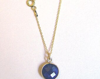 Blue Sapphire Gold Vermeil Pendant Necklace: Handmade Gemstone Choker