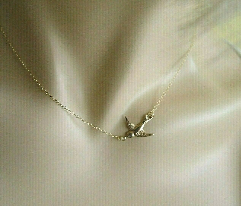 14kt Yellow Gold filled Swallow flying bird 14k yellow gold fill Necklace Chain Choker 14 15 16 18 Swallow Swift Sparrow UK Jewelry