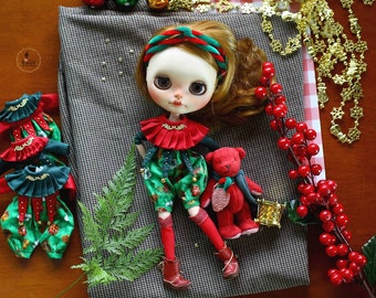 Christmas outfit for Neo Blythe, Elf costume for Xmas, Pullip, Blythe clothes