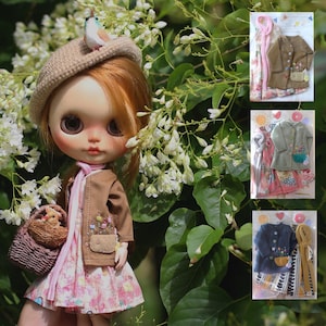 BUY 4 GET 1 FREE!! Farmer girl set* / Set of 2 Pcs / Doll clothes for Neo Blythe , Pullip ,Licca dolls.