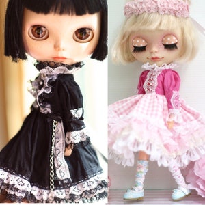 Blythe black vintage dress/  clothes for Neo Blythe , Pullip , Licca dolls.