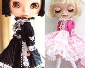 Blythe black vintage dress/  clothes for Neo Blythe , Pullip , Licca dolls.