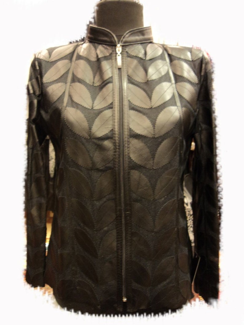 Plus Size Black Leather Leaf Jacket For Woman All Colours Sizes Genuine Soft Lambskin Short Zipper Light Lightweight Womens Meshed Zip D01