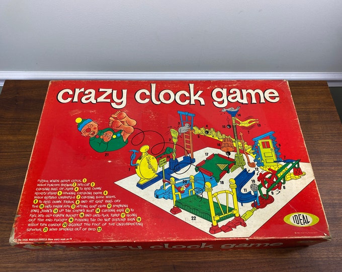 Vintage 1964 Crazy Clock Game by Ideal Complete With All the Numerous Parts, Balls, Cards, and