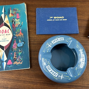 Vintage BOAC Collectibles: Spode Ashtray, Route Map, Jet Log Book