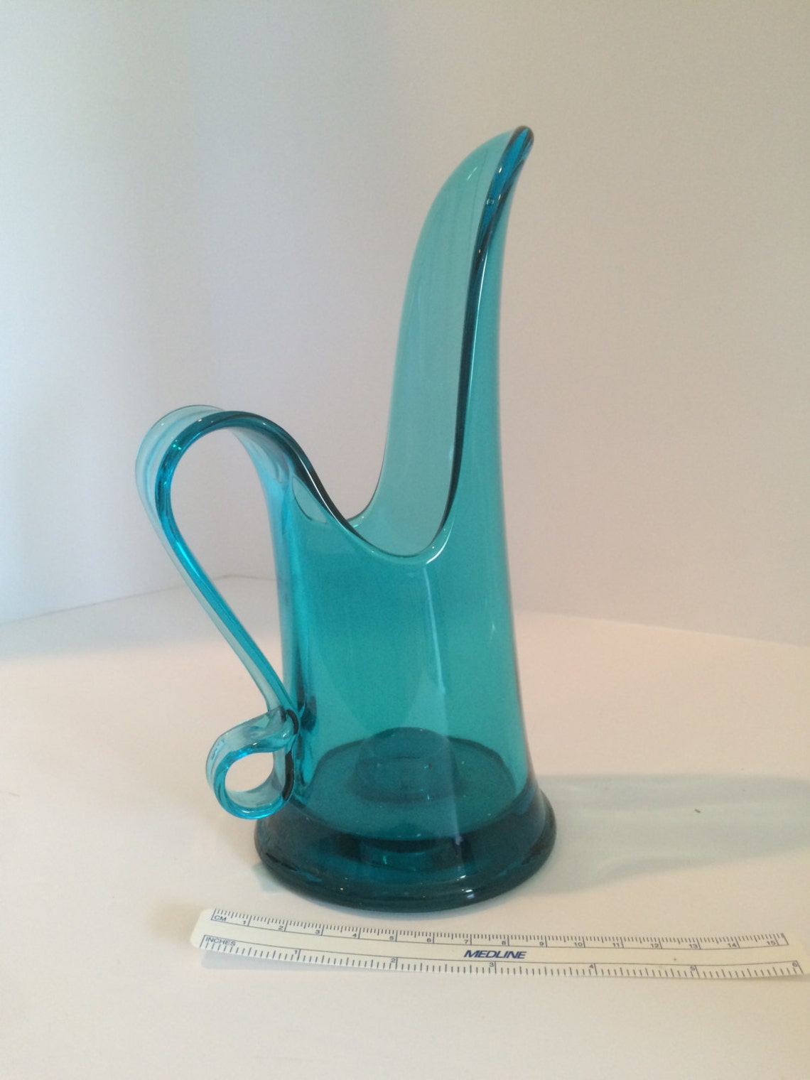 Vintage L.E. Smith Fayette Blue Glass Pitcher Candle Holder Etsy