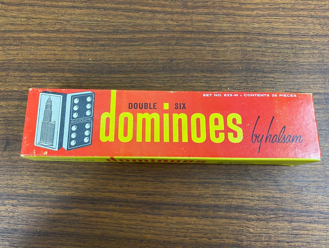 Vintage 1950s Halsam 623W Double Six Dominoes Set Complete Featuring