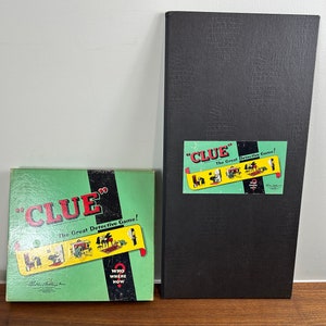 Vintage 1950 Parker Brothers Clue Game ( Small Green Box and Separate Board) &quot;Who - Where - How?&quot; - Complete - Great Condition