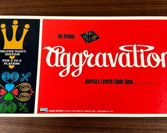 Vintage 1970 Aggravation Board Game by Lakeside - Deluxe Party Edition - Complete -  Multiple Dice Edition - Spotting on white of box lid