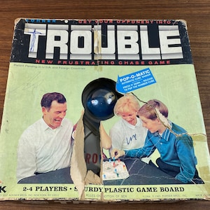 Vintage 1965 Trouble Game: Pop-0-Matic, Wooden Pegs