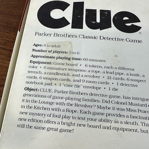 Vintage 1986 Parker Brothers Clue Classic Detective Game "who - Where ...