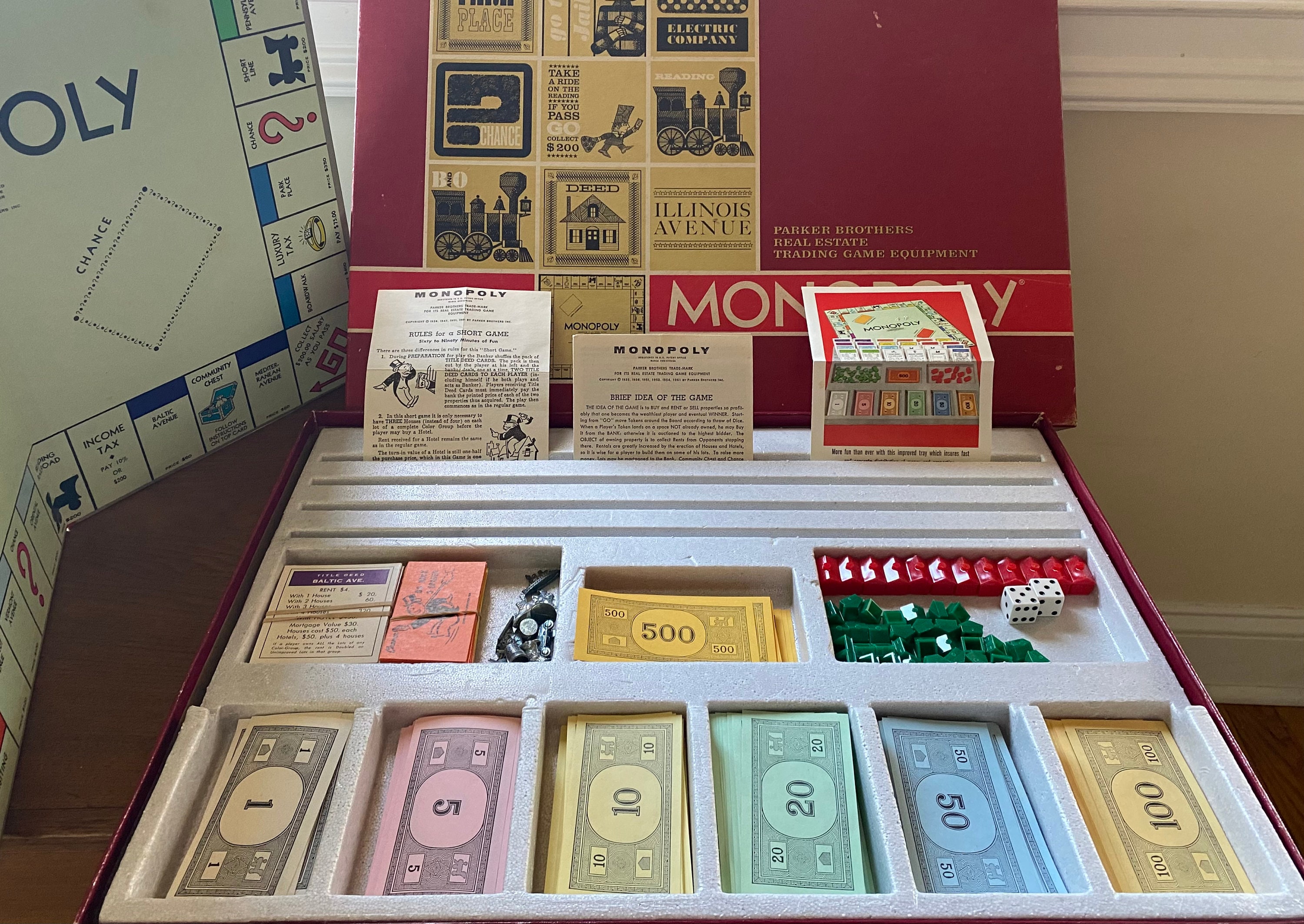 Vintage 1964 Monopoly Game: Parker Brothers Red Oversize Box