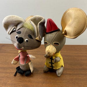 Vintage Mismatched Mice Pair: 1960s Dakin Plush & Leather - Made in Japan