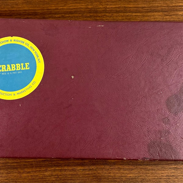Vintage 1953 Scrabble Game - Maroon box - Complete - good condition