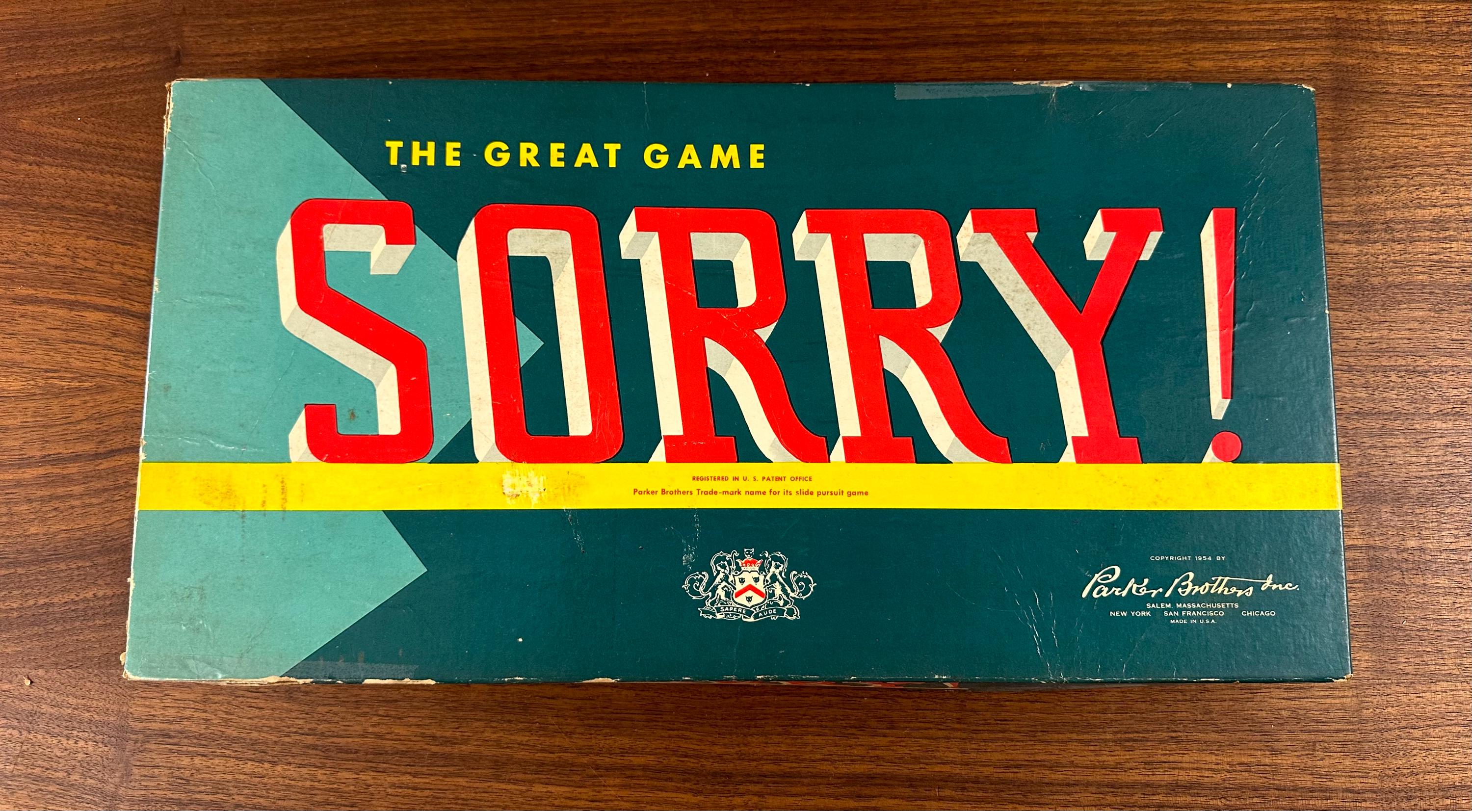 Vintage 1954 Sorry! Board Game - Parker Brothers Complete Edition