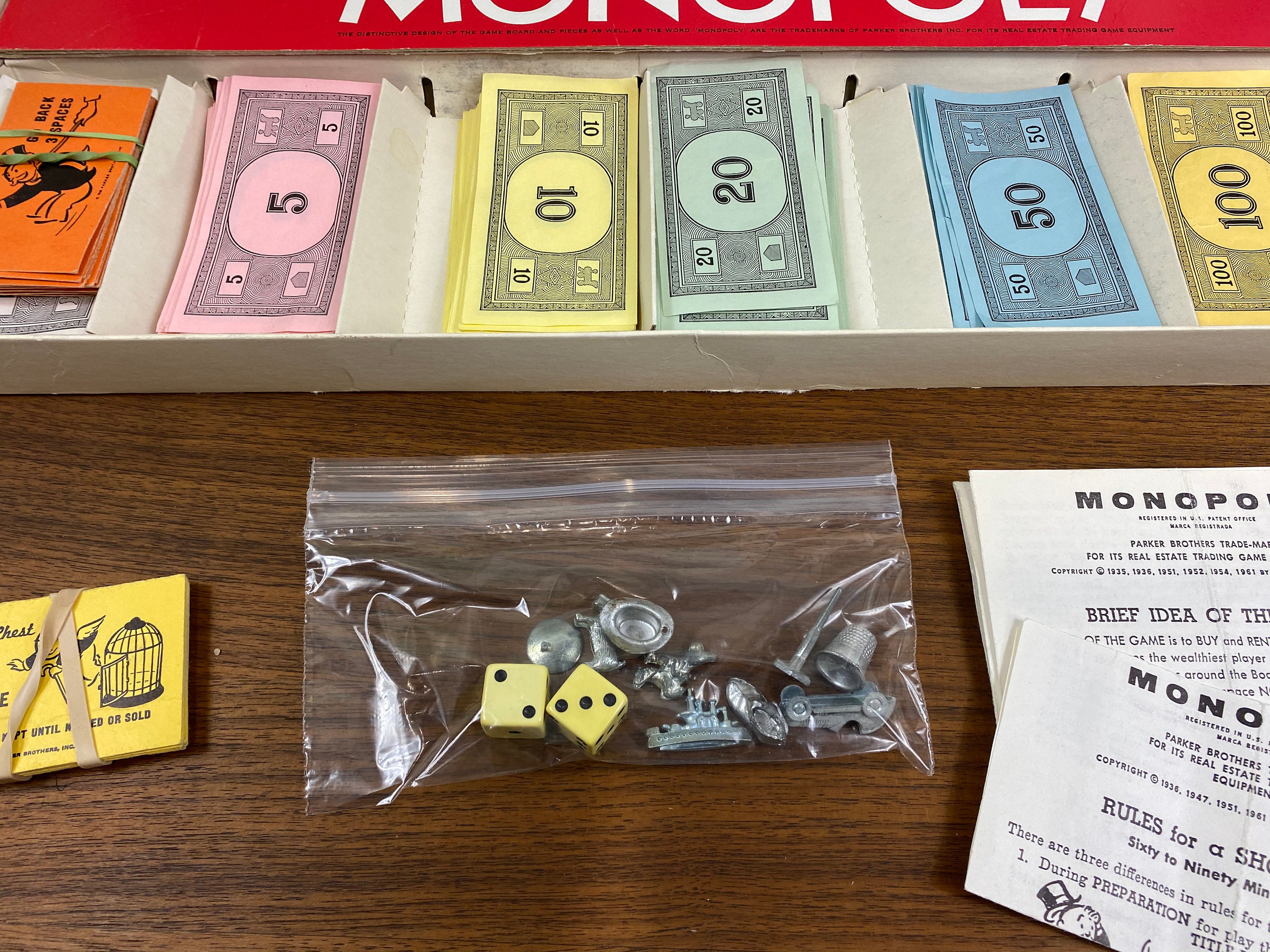 MIRO PARKER Classic Monopoly - Antique 6 Piece Complete Board Games RARE  N16