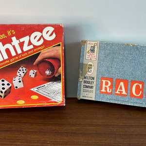 Pair of Vintage 1982 Yahtzee and 1961 Rack-O  Dice and Card Games  - Both  Complete