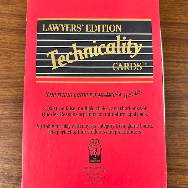 Vintage 1985 Lawyer's Edition Technicality Cards Trivia Set - Complete
