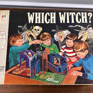 Vintage 1971 Which Witch Board Game - Complete (non-folding board) - Game and Parts Excellent - Box has spotting on the inside
