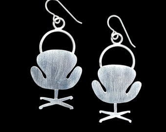 Mid Century Modern Retro Swan Chair Earrings - Sterling Silver